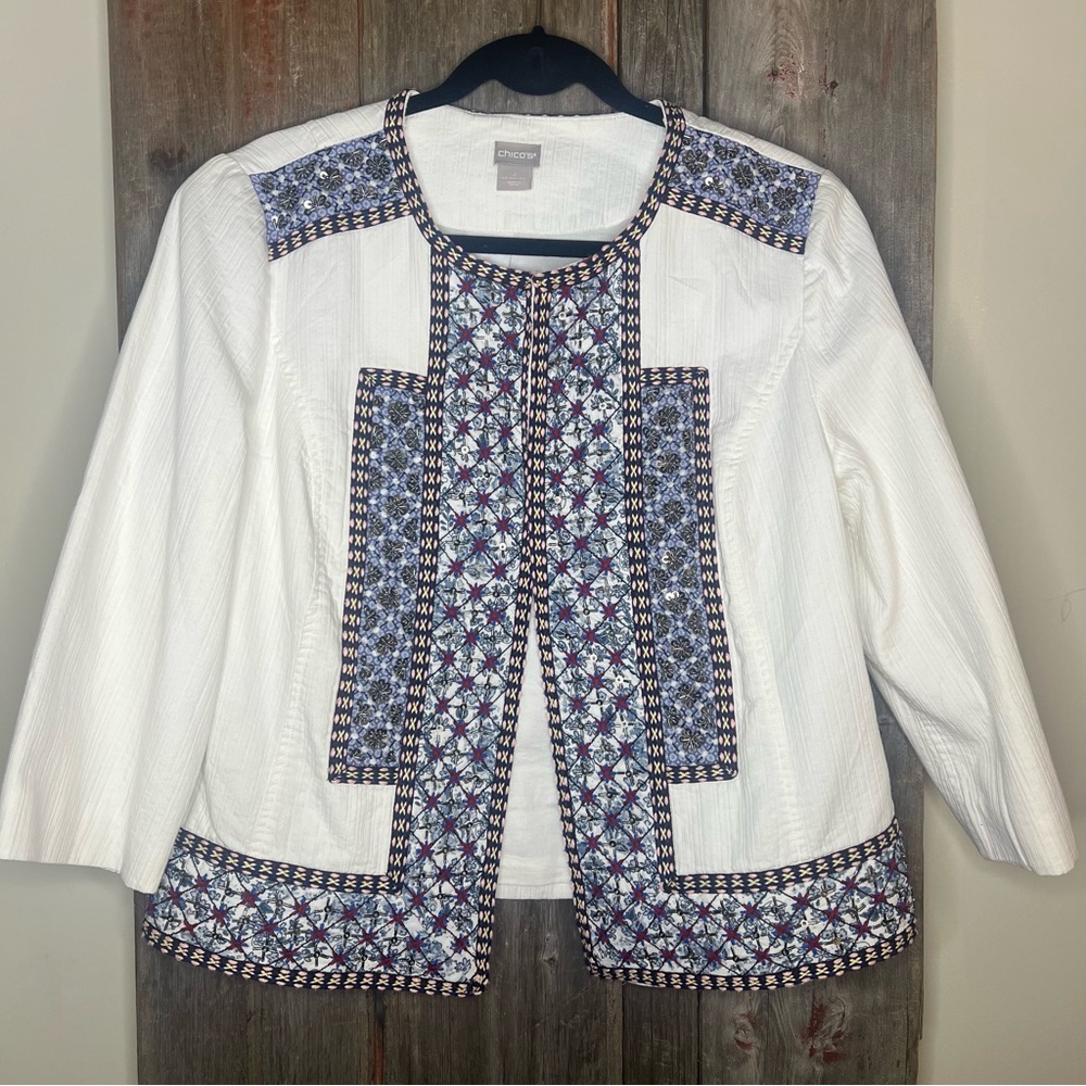 Chico’s Embroidered Embellished Patchwork White J… - image 3